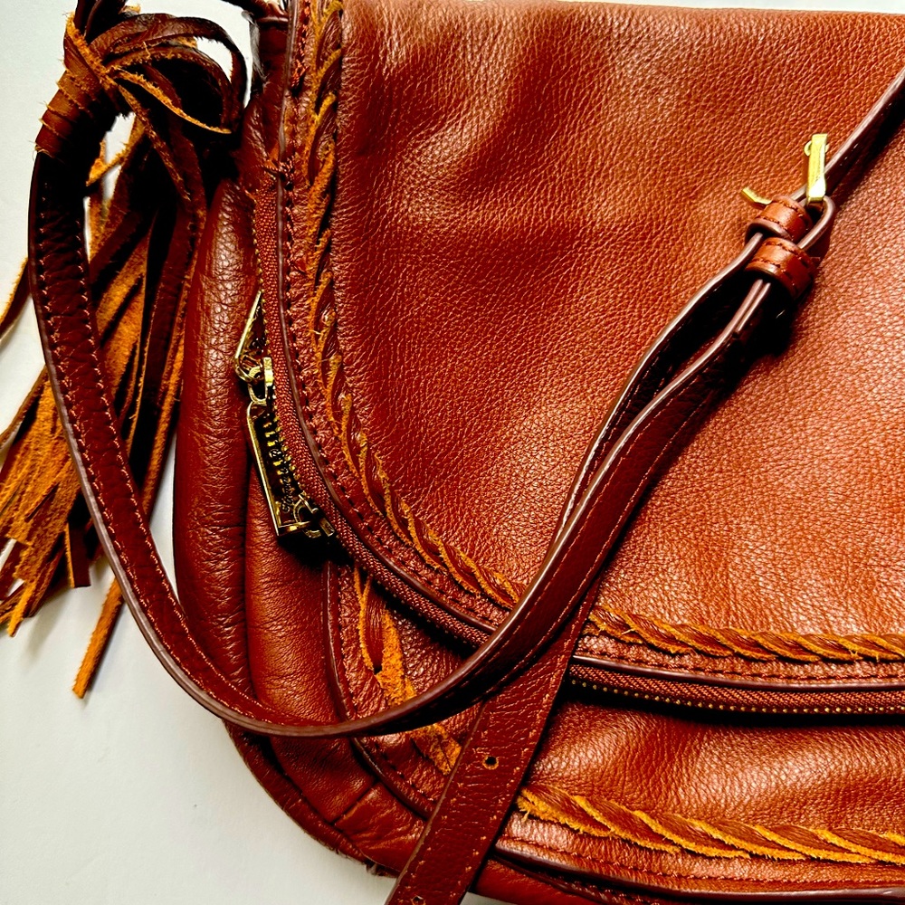 Tommy Bahama leather purse bag pristine condition leather fringe vintage hippy